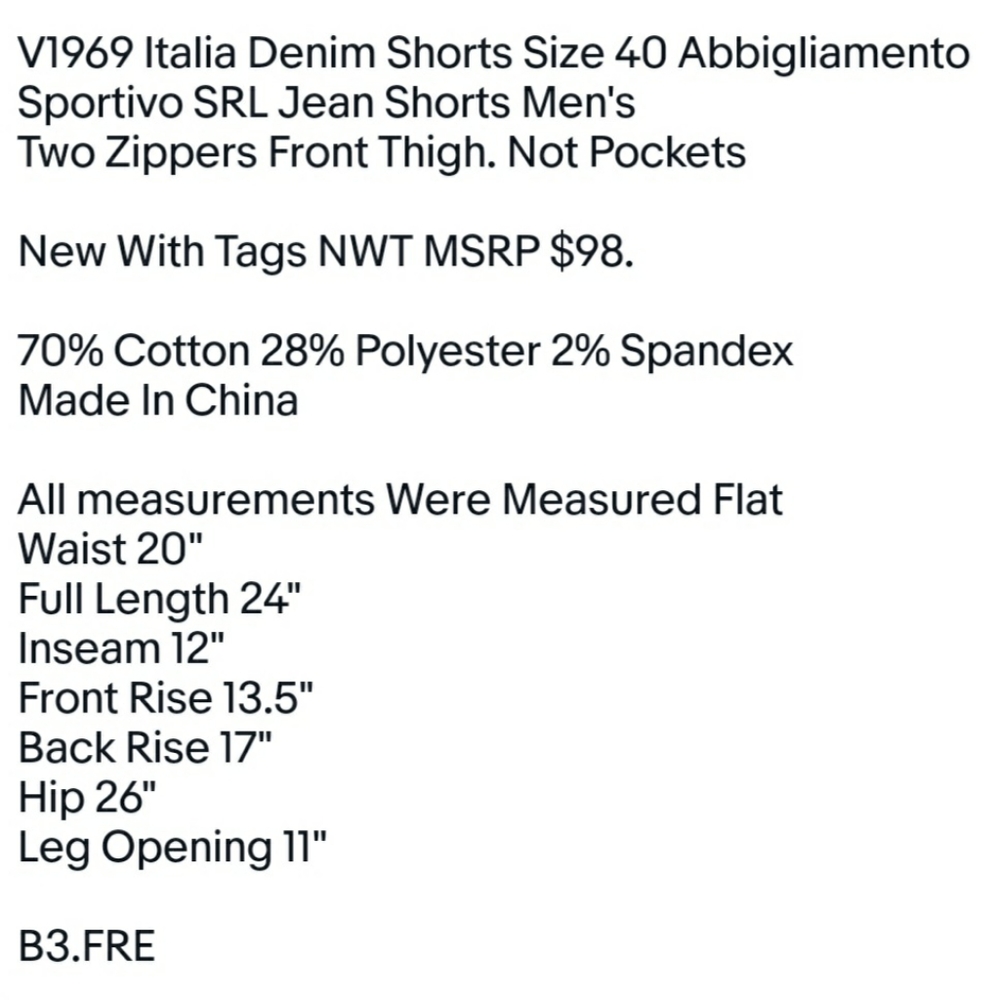 V1969 Italia Denim Shorts Size 40 Abbigliamento Sportivo SRL Jean Shorts Men's - Picture 9 of 9